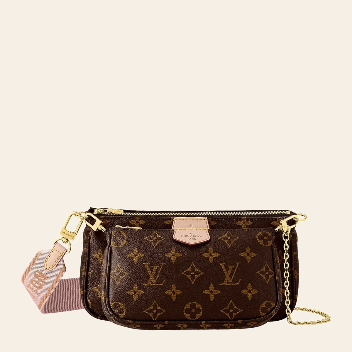 Multi Pochette Accessoires — Monogram with Light Pink Strap