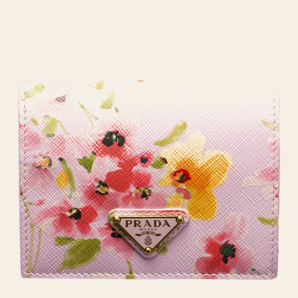 Prada Saffiano Floral Bifold Wallet — Light Pink